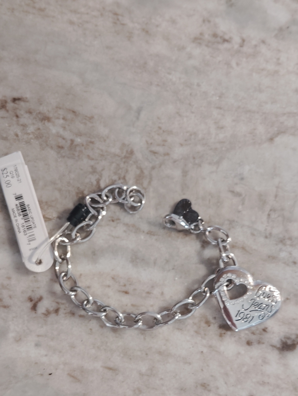Silver Heart Charm Chain Bracelet - 1981 Engraved